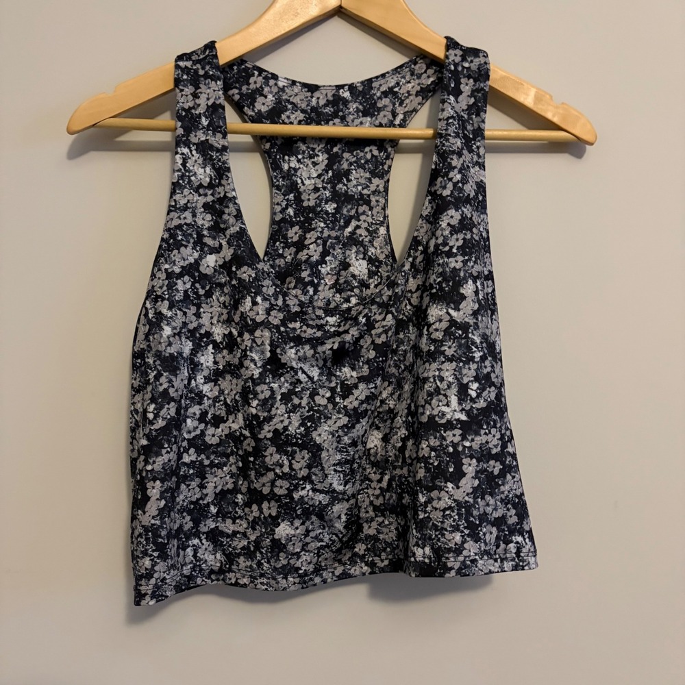 Pro Player Womens 1X Floral Activewear Set Racerback Crop Tank Leggings Gray